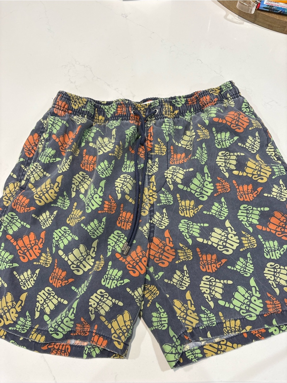 Men's INGEAR SWIM Surf Print Swim Shorts — Navy with OrangeLimeYellow Sz Large